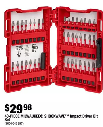 Home Depot 40-piece milwaukee shockwave impact driver bit set offer