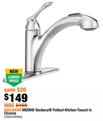 Home Depot Moen banbury pullout kitchen faucet in chrome offer