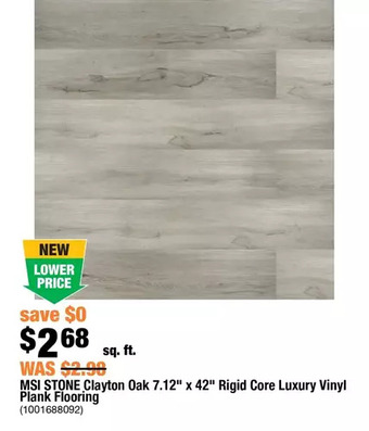 Home Depot Msi stone clayton oak 7.12" x 42" rigid core luxury vinyl plank flooring offer