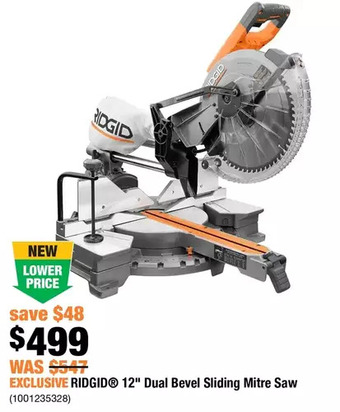 Home Depot Ridgid 12" dual bevel sliding mitre saw offer