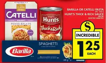 Food Basics Barilla or catelli pasta | hunt's thick & rich sauce offer