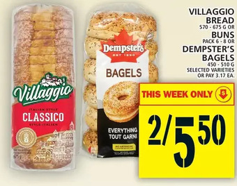 Food Basics Villaggio bread or buns or dempster's bagels offer