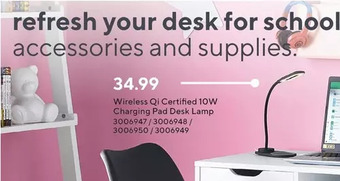 Staples Wireless qi certified 10w charging pad desk lamp offer