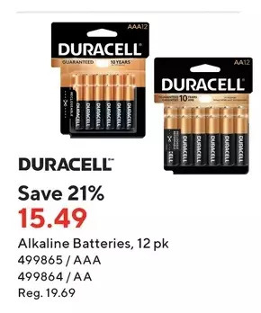 Staples Duracell alkaline batteries offer