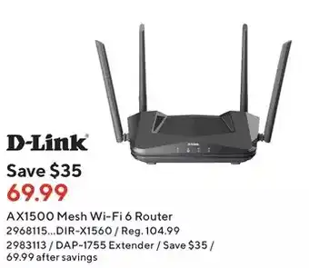 Staples D-link ax1500 mesh wi-fi 6 router | dap-1755 extender offer