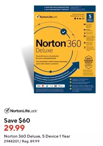 Staples Norton 360 deluxe, 5 device 1 year offer