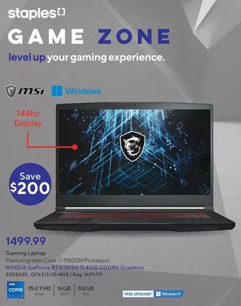 Staples Msi gaming laptop offer