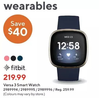 Staples Fitbit versa 3 smart watch offer
