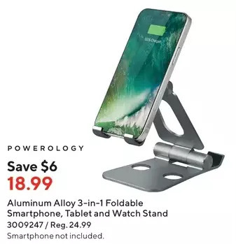 Staples Powerology aluminum alloy 3-in-1 foldable smartphone, tablet and watch stand offer