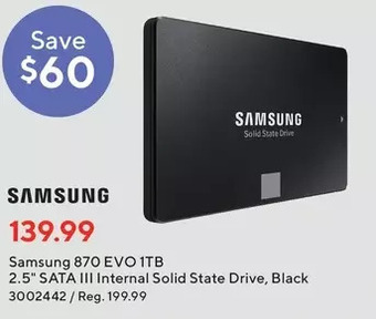 Staples Samsung 870 evo 1tb 2.5 sata iii internal solid state drive offer