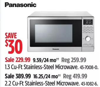 Canadian Tire Panasonic 1.3 cu-ft stainless-steel microwave | 2.2 cu-ft stainless-steel microwave offer
