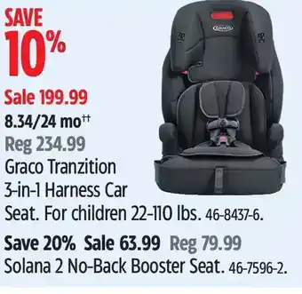 Canadian Tire Graco tranzition 3-in-1 harness car seat | solana 2 no-back booster seat offer