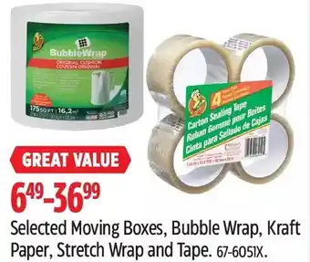 Canadian Tire Moving boxes, bubble wrap, kraft paper, stretch wrap and tape offer
