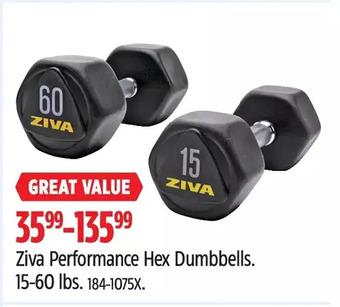 Canadian Tire Ziva performance hex dumbbells offer