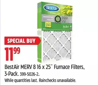 Canadian Tire Bestair merv 8 16 x 25" furnace filters offer