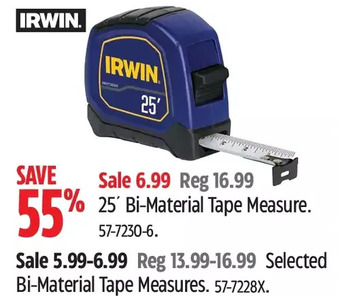 Canadian Tire Irwin 25' bi-material tape measure | bi-material tape measures offer