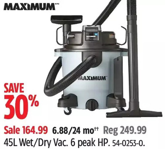Canadian Tire Maximum 45l wet/dry vac offer