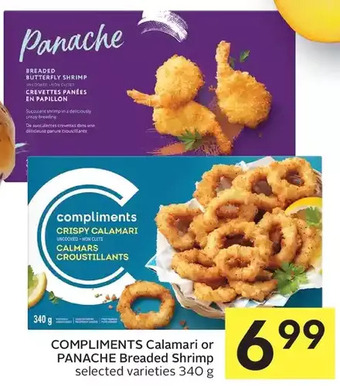 Foodland Compliments calamari or panache breaded shrimp offer