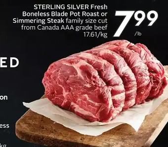Sobeys Sterling silver fresh boneless blade pot roast or simmering steak offer