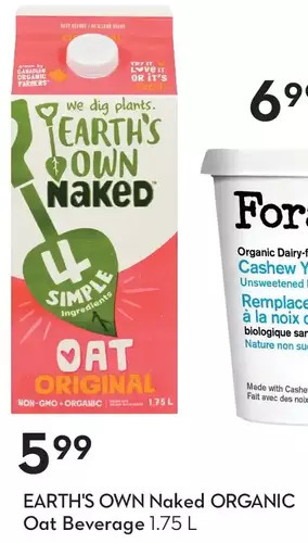 Sobeys Earth's own naked organic oat beverage offer