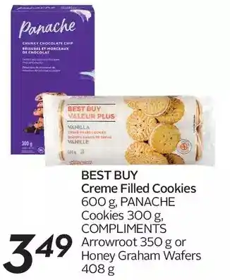 Sobeys Best buy creme filled cookies, panache cookies, compliments arrowroot or honey graham wafers offer