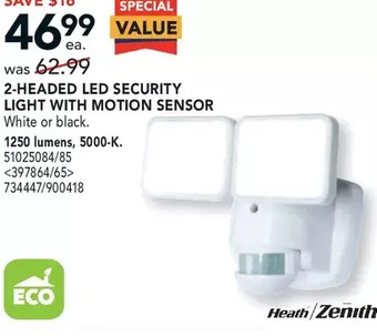 RONA Heath/zenith 2-headed led security light with motion sensor offer