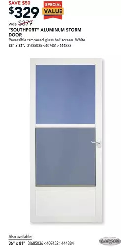 RONA Larson "southport" aluminum storm door offer