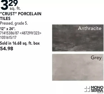 RONA "crust" porcelain tiles offer