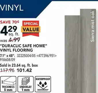 RONA "duraclic safe home" vinyl flooring offer