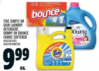 Metro Tide simply or gain laundry detergent, downy or bounce fabric softener offer