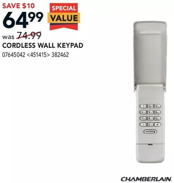 Lowe's Chamberlain cordless wall keypad offer