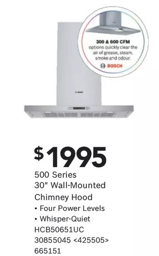 Lowe's Bosch 500 series 30" wall-mounted chimney hood offer