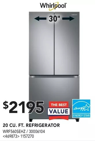 Lowe's Whirlpool 20 cu. ft. refrigerator offer