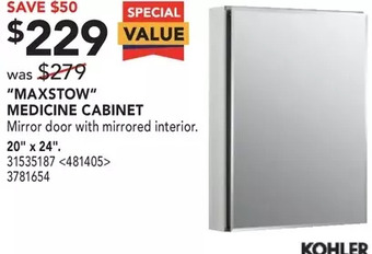 Lowe's Kohler "maxstow" medicine cabinet offer