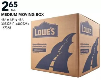 Lowe's Medium moving box 18" x 16" x 18" offer