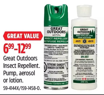 Canadian Tire Great outdoors insect repellent. pump, aerosol or lotion offer