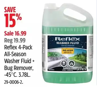 Canadian Tire Reflex 4-pack all-season washer fluid + bug remover, -45°c. 3.78l offer