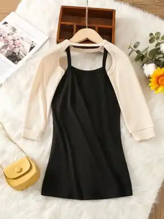 SheIn Toddler girls ribbed knit cami dress & shrug top offer