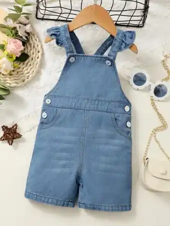 SheIn Baby ruffle trim denim overall romper offer