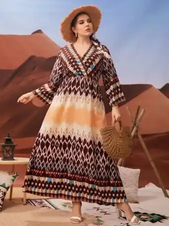 SheIn Plus random geo print surplice neck maxi dress offer