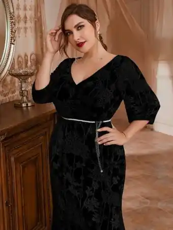 SheIn Plus embroidery belted maxi dress offer