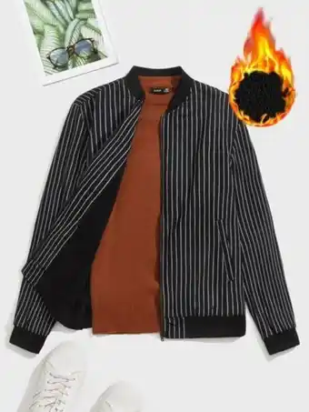 SheIn Shein men zip up striped thermal bomber jacket offer