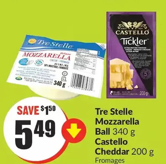 FreshCo Tre stelle mozzarella ball, or castello cheddar offer