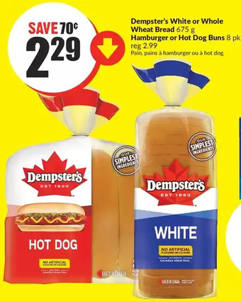 FreshCo Dempster's white or whole wheat bread hamburger or hot dog buns offer