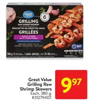 Walmart Great value grilling raw shrimp skewers offer