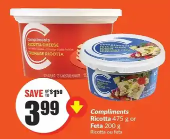 FreshCo Compliments ricotta or feta offer
