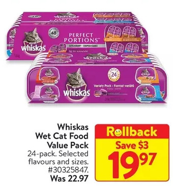 Walmart Whiskas wet cat food value pack offer