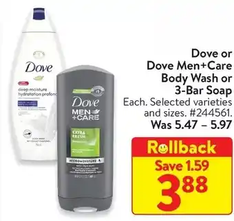 Walmart Dove or dove men+care body wash or 3-bar soap offer