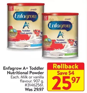 Walmart Enfagrow a+ toddler nutritional powder offer