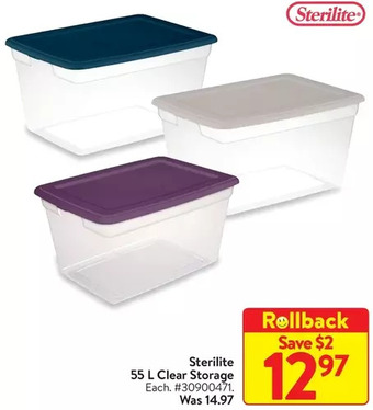 Walmart Sterilite 55 l clear storage offer